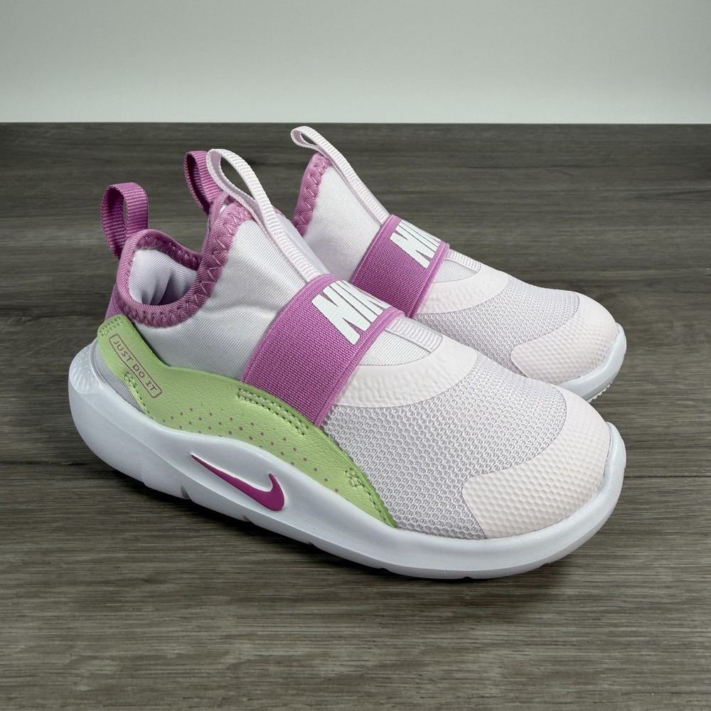 Nike Flex Runner Shoes Kids Size 9C White Pink Green Slip-On IF2895-501